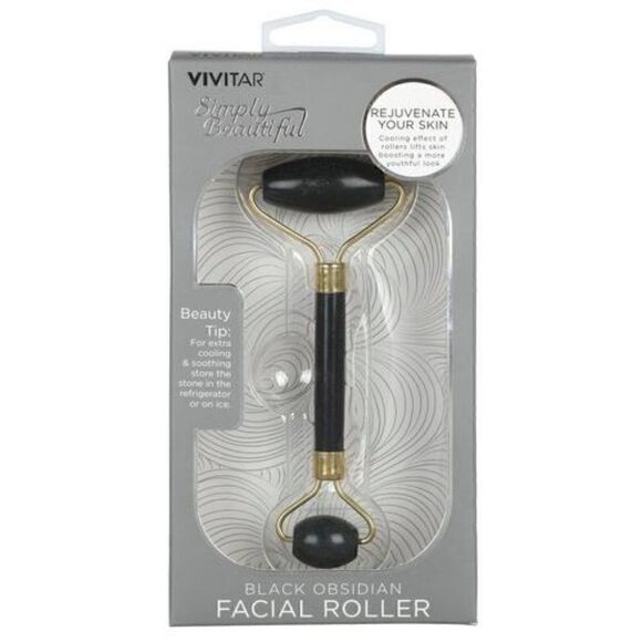 Black Obsidian Double-sided Facial Roller Massager by Vivitar NEW WITH BOX - Picture 1 of 5